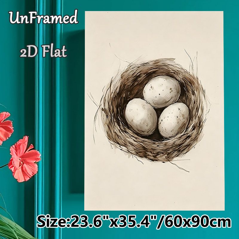 Bird Nest With Eggs Painting Poster, Delicate Watercolor-style Poster, Soft-toned Nest With Speckled Eggs, Delivers Natural Tranquil Ambiance For_maomaolike.com