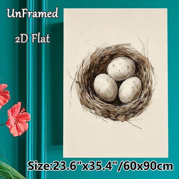 Bird Nest With Eggs Painting Poster, Delicate Watercolor-style Poster, Soft-toned Nest With Speckled Eggs, Delivers Natural Tranquil Ambiance For_maomaolike.com