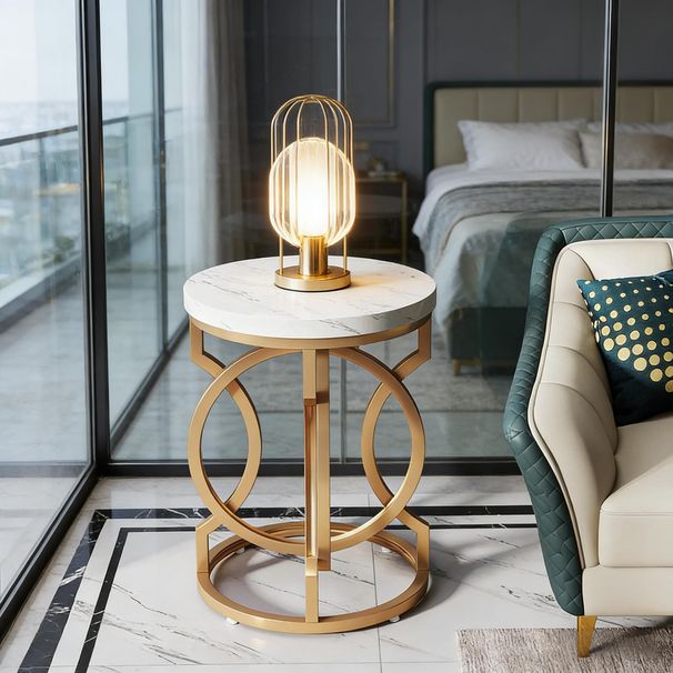 Round End Table, Modern Bedside Table With Marble Topw_maomaolike.com