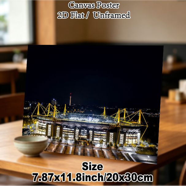 Signal Iduna Park Stadium Painting Poster, Luminous Night-view Architectural Poster, Vivid Illuminated Stadium Scene, Ideal For Sports Enthusiasts_maomaolike.com