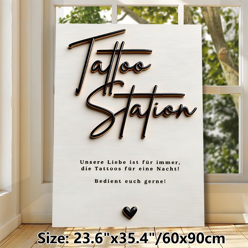 Tattoo Station Themed Painting Poster, Sleek Black Raised Script With Heart Accent Poster, Unique Tattoo Studio-inspired Decor Ideal For Tattoo Shops_maomaolike.com