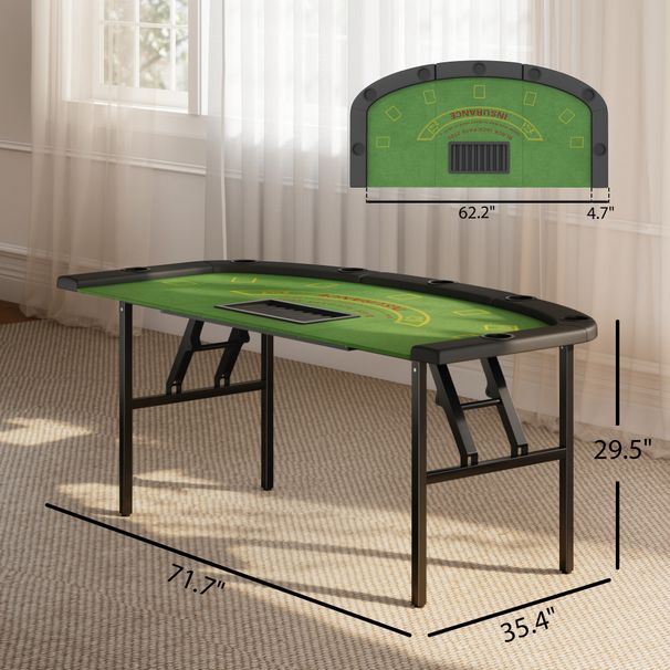 Poker Table Foldable, 72" Portable Casino Blackjack Table For 8 Players With Felt Surface, Cup Holders, Green_maomaolike.com