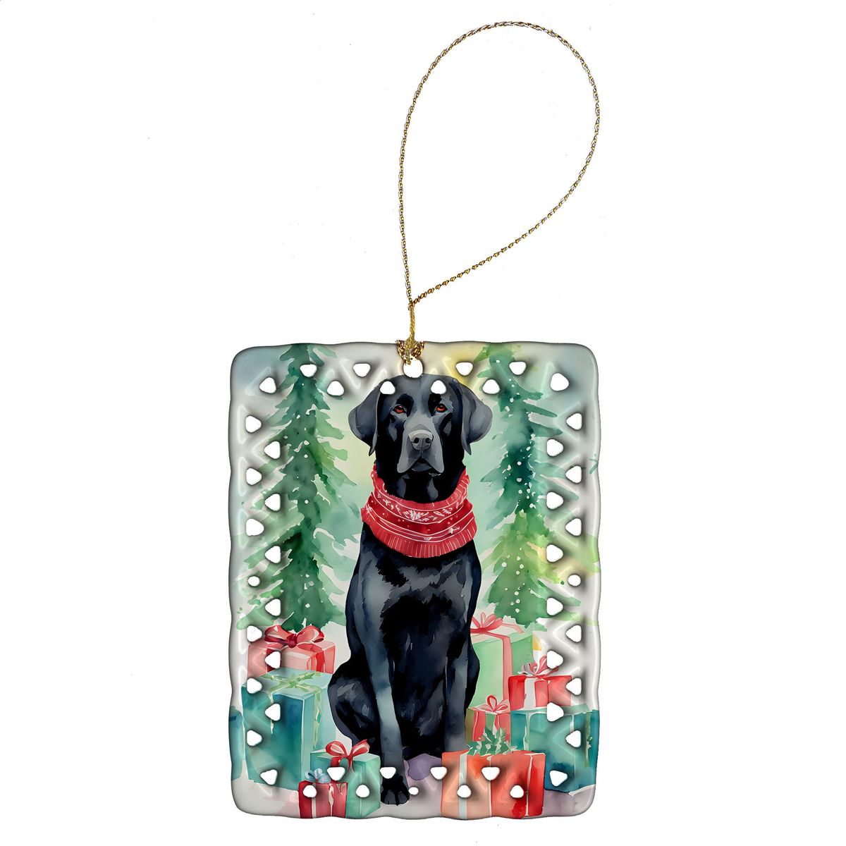 Black Labrador Retriever Christmas Porcelain Ornament Christmas Tree Hanging Decorations For Home Christmas Holiday, Rectangle, Gift, Multicolor_maomaolike.com