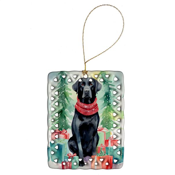 Black Labrador Retriever Christmas Porcelain Ornament Christmas Tree Hanging Decorations For Home Christmas Holiday, Rectangle, Gift, Multicolor_maomaolike.com