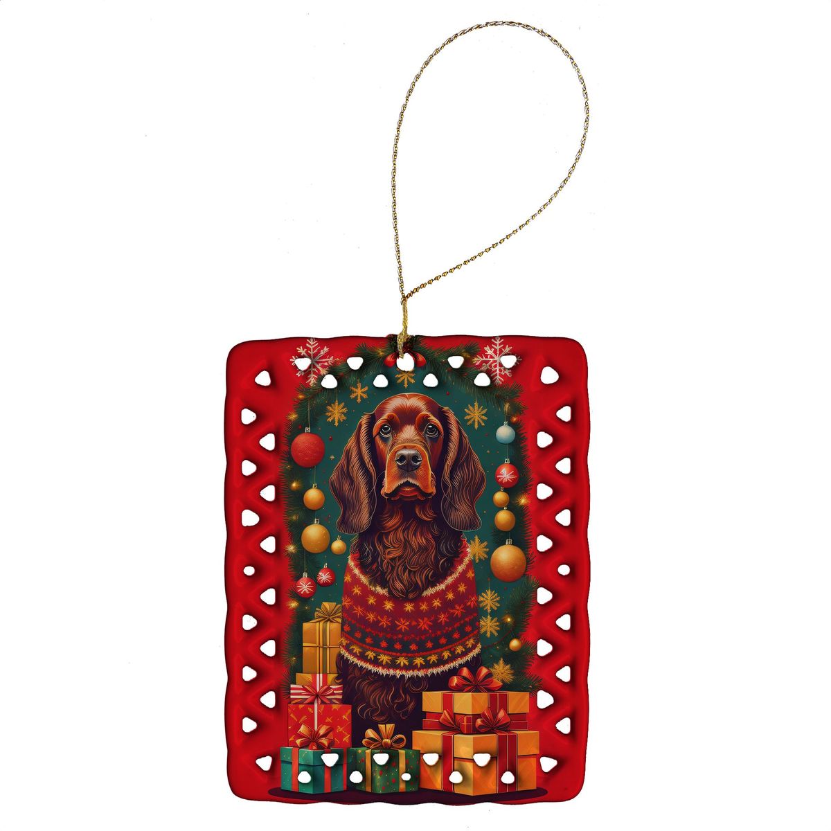 Field Spaniel Holiday Christmas Porcelain Ornament Christmas Tree Hanging Decorations For Home Christmas Holiday, Rectangle, Gift, Multicolor_maomaolike.com