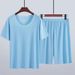 Men's Clothing High grade ice silk round neck solid color short sleeved T shirt men's summer thin ins trend sports casual loose shorts suit_maomaolike.com