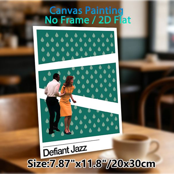 Jazz Dance Themed Painting Poster, Vintage Collaged Style Poster With Dancing Figures & Raindrop Pattern, Artistic Vibrant Decor, Ideal For Music_maomaolike.com