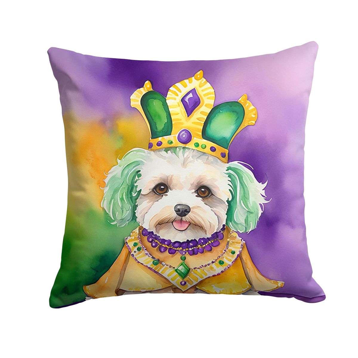Maltipoo King Of Mardi Gras Throw Pillow Machine Washable, Indoor Outdoor Decorative Pillow For Couch, Bed Or Patio, 18Hx18W_maomaolike.com