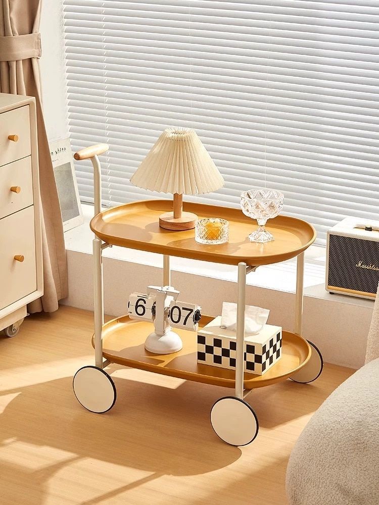 JYCC-YEL Movable Small Pushcart Small Cart Double Layered Coffee Table Leisure Modern Living Room_maomaolike.com