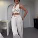 Women's Clothing women's clothing solid color V neck unrepaired vest lapel wide leg trousers suit_maomaolike.com