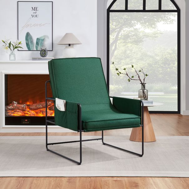 Sling Accent Chair, Comfy Chair With Removable Cushion, Vanity Chair, With Storage Bag For Living Room, Room Chair For Living Room, Bedroom, Office, Green_maomaolike.com