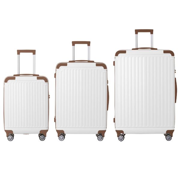 Brown 3-Piece Premium ABS Luggage Set-20", 24", And 28" Suitcases With Multi-Position Handle, Silent Spinner Wheels, And TSA-Approved Lock-Durable, Stylish, And Spacious Travel Gear_maomaolike.com