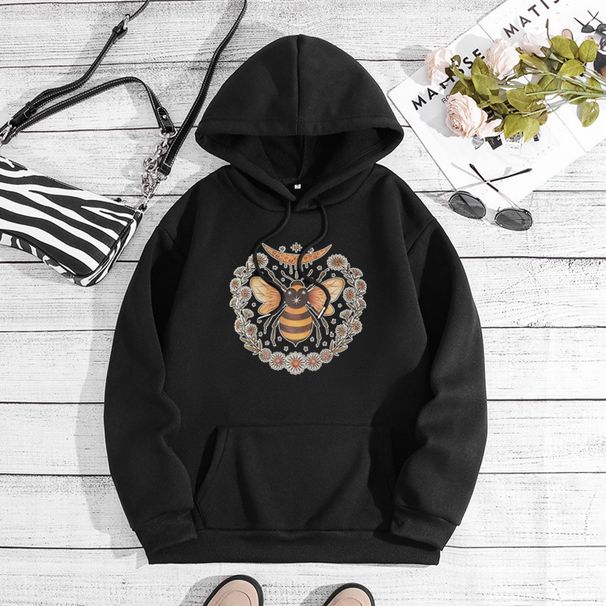 Men's Clothing sweatshirt moon bee print hooded back collar plus velvet sweatshirt_maomaolike.com