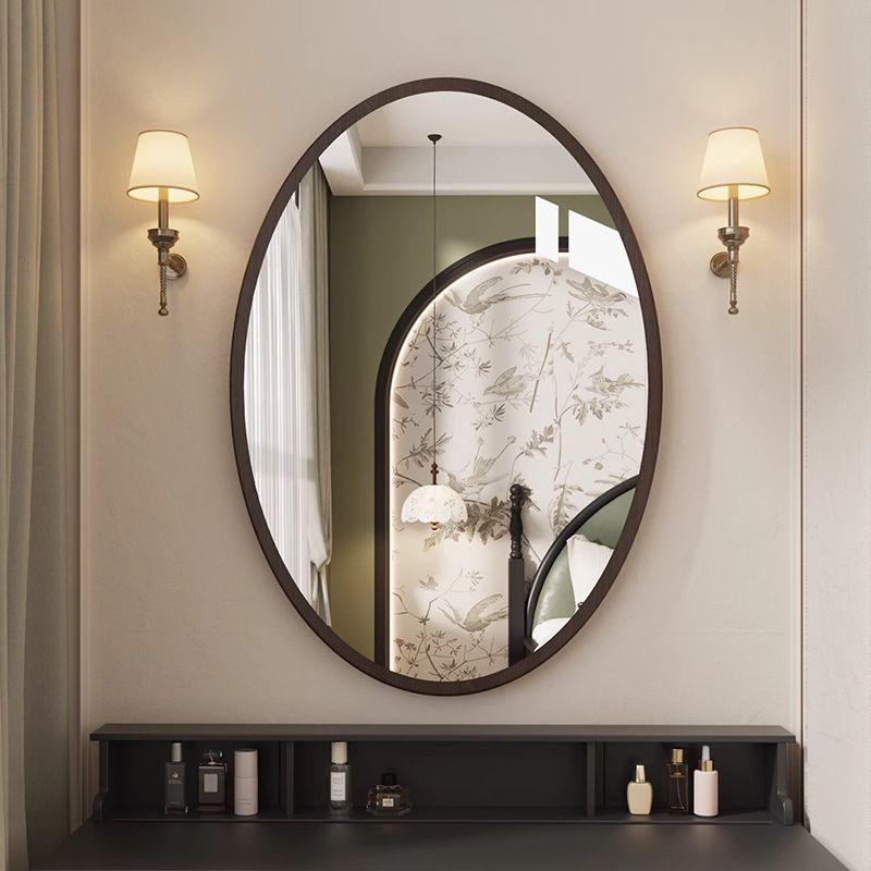 Vintage Style Oval For Home Use, Wall-Mounted, No Drilling, Self-Adhesive Bathroom Makeup Mirror_maomaolike.com