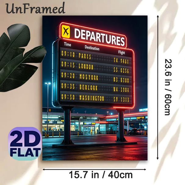 Airport Departures Board Painting Poster, Vintage Neon-lit Retro Flight Schedule Poster, Nostalgic Travel-inspired Decor Suitable For Living Room_maomaolike.com