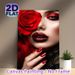 Red Rose & Glamorous Woman Painting Poster, Lustrous Mysterious Close-up Portrait Poster, Elegant Artistic Decor Ideal For Bedroom, Vanity Space_maomaolike.com