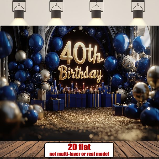 40th Birthday Party Banner - 2D Flat Polyester Backdrop With Glowing Lights Design, Wall Hanging Photo Props, Party Decor_maomaolike.com