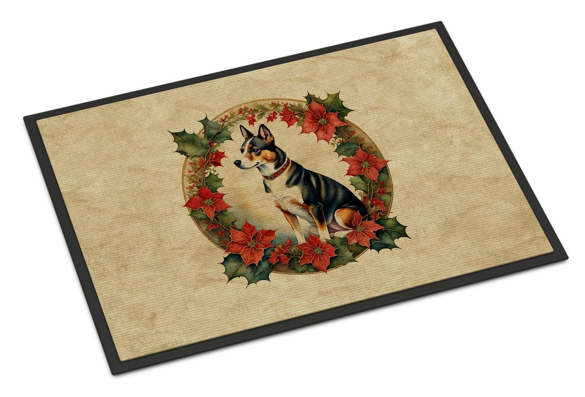 Basenji Christmas Flowers Doormat Front Door Mat Indoor Outdoor Rugs For Entryway, Non Slip Washable Low Pile, 24H X 36W_maomaolike.com