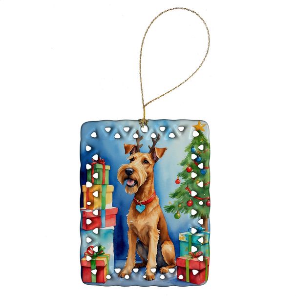 Irish Terrier Christmas Reindeer Porcelain Ornament Christmas Tree Hanging Decorations For Home Christmas Holiday, Rectangle, Gift, Multicolor_maomaolike.com
