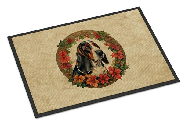 Basset Hound Christmas Flowers Doormat Front Door Mat Indoor Outdoor Rugs For Entryway, Non Slip Washable Low Pile, 24H X 36W_maomaolike.com