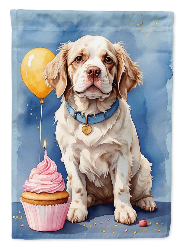 Clumber Spaniel Happy Birthday Garden Flag Mailbox Flag Decorative Yard Flag Banner Outside Patio Artwork Yard Flower Beds, Garden Size, Multicolor_maomaolike.com