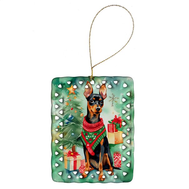Miniature Pinscher Christmas Porcelain Ornament Christmas Tree Hanging Decorations For Home Christmas Holiday, Rectangle, Gift, Multicolor_maomaolike.com