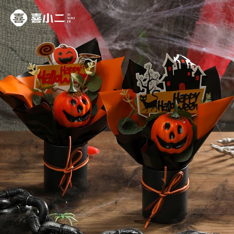 Pumpkin Ghost Face Bouquet Mini Funny DIY Ornament Halloween Gift Handmade Decoration_maomaolike.com