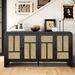 Rattan Sideboard Buffet Cabinet With Storage, 59'' Large Boho Storage Cabinet With 4 Doors And Adjustable Shelves, Black Wood Console Table For Kitchen, Entryway, Dining Room, Living Room_maomaolike.com