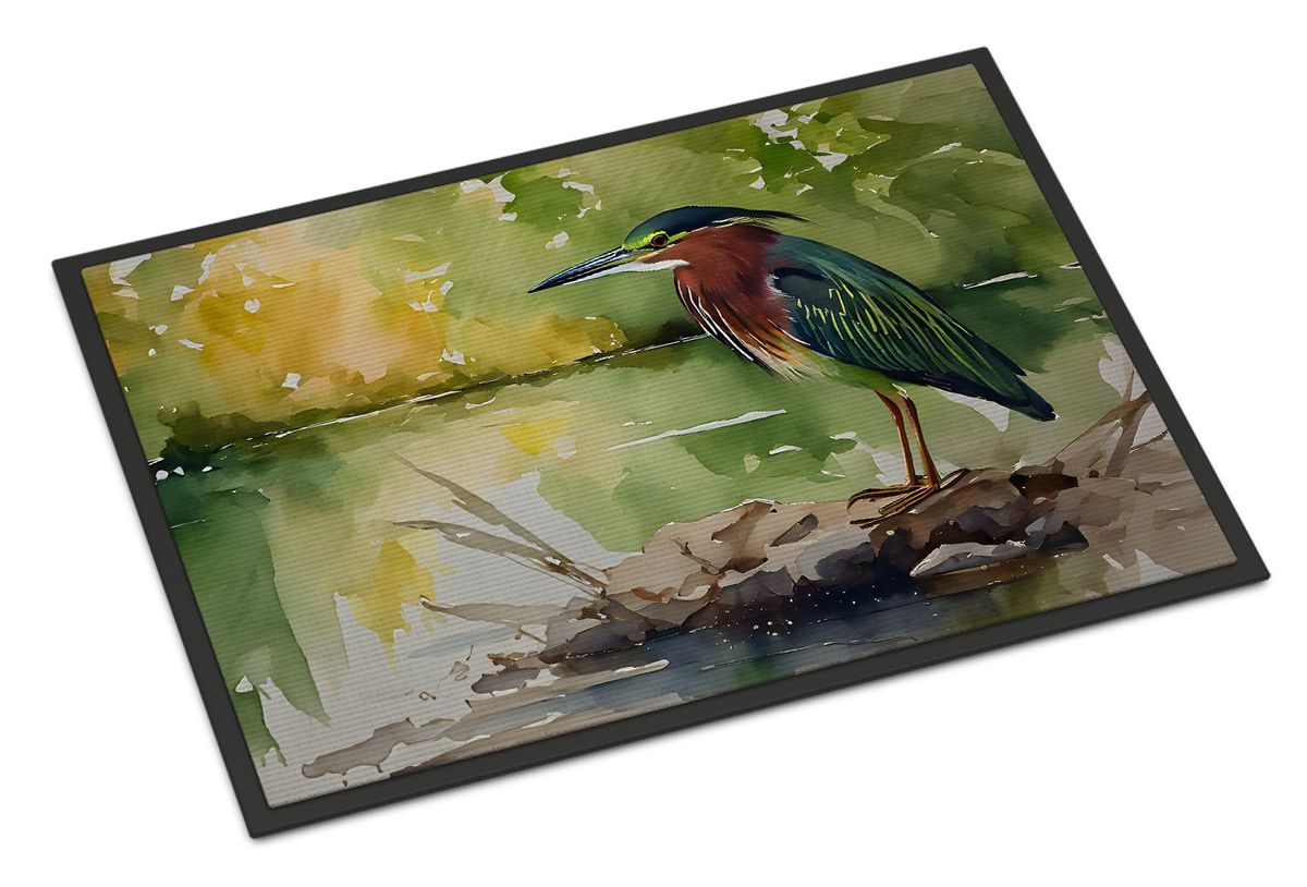 Green Heron Doormat Front Door Mat Indoor Outdoor Rugs For Entryway, Non Slip Washable Low Pile, 24H X 36W_maomaolike.com