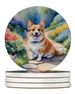 Corgi Spring Path Large Sandstone Coasters Pack Of 4 Absorbent Round Coasters Decor Gifts For Men Or Women, 4 In, Multicolor_maomaolike.com