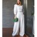 Women's clothing new fashion short long-sleeved tops high-waisted wide-leg pants two-piece set_maomaolike.com