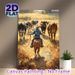 Ranch Cowboy Herding Cattle Painting Poster, Warm-toned Rustic Oil Painting Style Poster, Vivid Pastoral Scene, Ideal For Living Room & Farmhouse_maomaolike.com