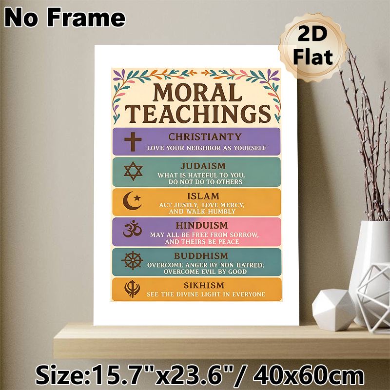 Moral Teachings Painting Poster, Vibrant Typographic Multi-Religious Ethical Quotes Poster, Conveys Universal Positive Values, Ideal For Study_maomaolike.com