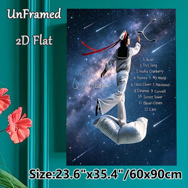 Wishbone Themed Painting Poster, Dreamy Cosmic Sailor Scene Poster, Unique Tracklist Design, Ideal For Bedroom And Music Studio_maomaolike.com