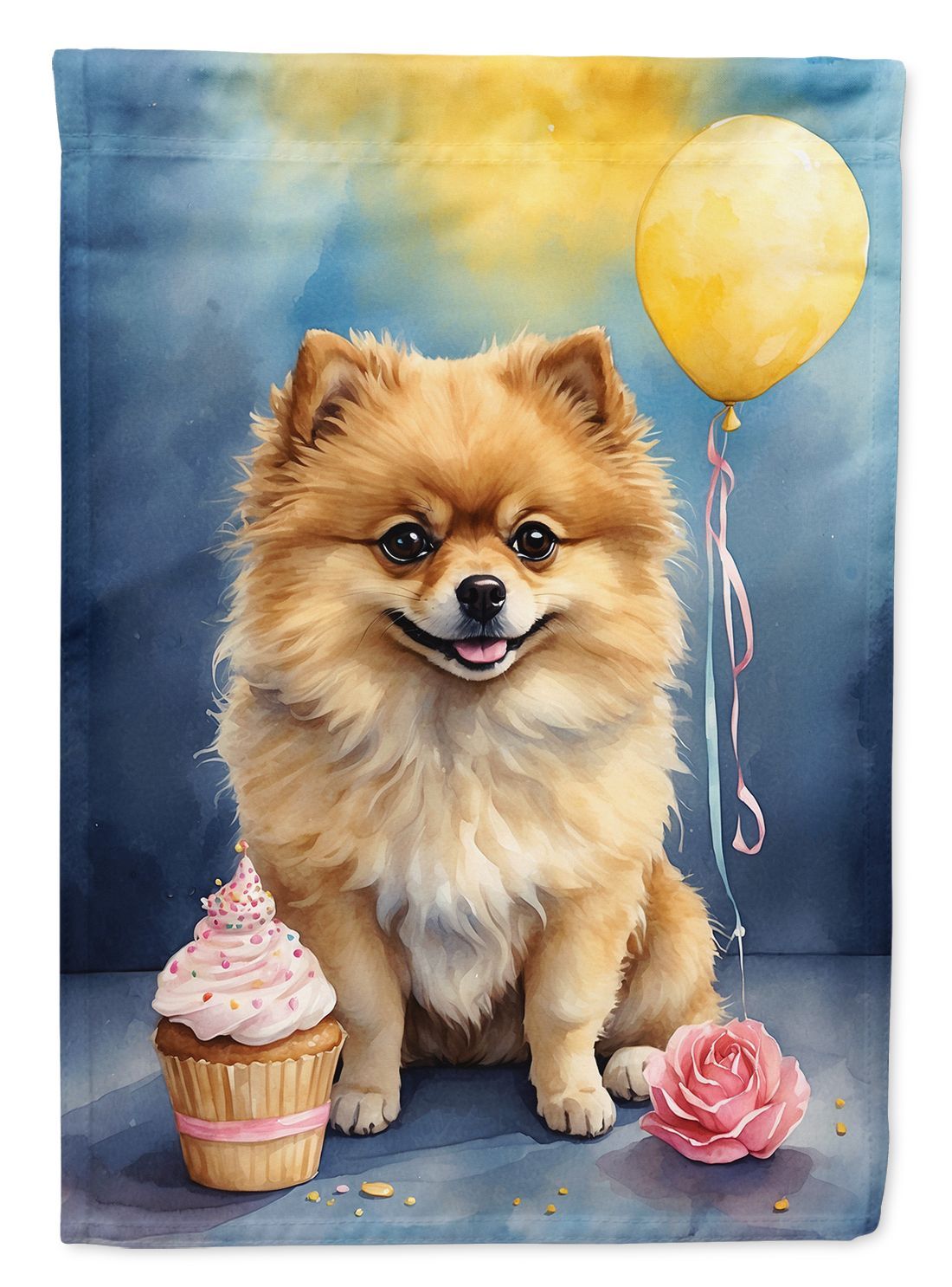 Pomeranian Happy Birthday House Flag Large Porch Sleeve Pole Decorative Outside Yard Banner Artwork Wall Hanging, Polyester, House Size, Multicolor_maomaolike.com