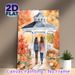 Autumn Gazebo & Friends Painting Poster, Warm Watercolor Style Poster, Cozy Fall Scene With Two Figures, Pumpkins And Foliage, Ideal For Living Room_maomaolike.com