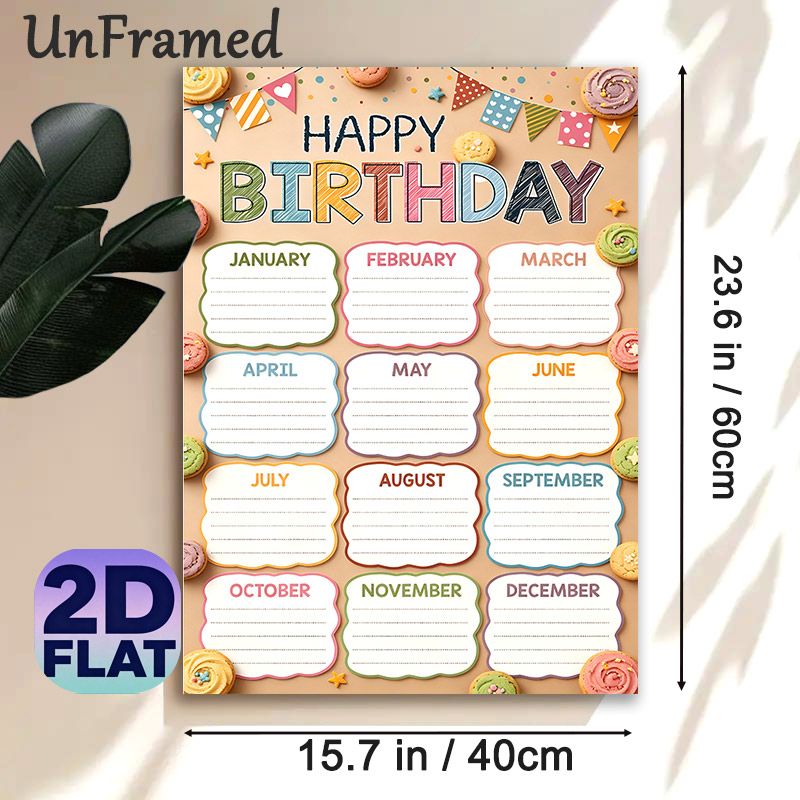 Birthday Tracker Painting Poster, Colorful Playful Birthday-themed Poster, Practical Design To Record Monthly Birthdays, Suitable For Office, Home And_maomaolike.com