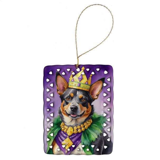 Australian Cattle Dog King Of Mardi Gras Porcelain Ornament Christmas Tree Hanging Decorations For Home Christmas Holiday, Rectangle, Gift, Multicolor_maomaolike.com
