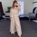 Women's Clothing solid color mesh splicing jacket casual wide leg trousers suit for women_maomaolike.com