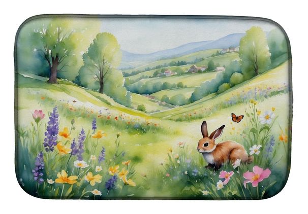 Rabbit Springtime Meadow Dish Drying Mat Absorbent Dish Drying Mat Pad For Kitchen Counter Dish Drainer Mat For Countertop, 14 X 21", Multicolor_maomaolike.com