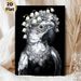 Adorned Parrot Painting Poster, Elegant Monochrome Parrot With Lily-of-the-valley Floral Crown And Gem Necklace Poster, Stylish Eye-catching Decor_maomaolike.com