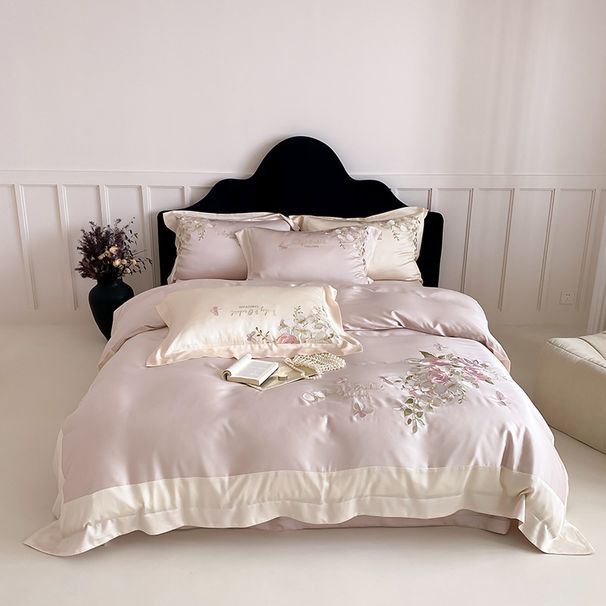 1 French Style High-End Retro Summer Tencel Floral Four-Piece Set Cool Quilt Cover Bed Sheet Naked Sleep Silky Bedding_maomaolike.com