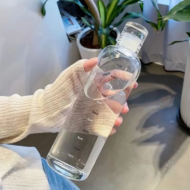 500ml/16.9oz Transparent Plastic Water Bottle Time Marker Leakproof Juice Milk Portable Kid School Gym Sport Cup_maomaolike.com