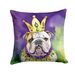 English Bulldog King Of Mardi Gras Throw Pillow Machine Washable, Indoor Outdoor Decorative Pillow For Couch, Bed Or Patio, 14Hx14W_maomaolike.com