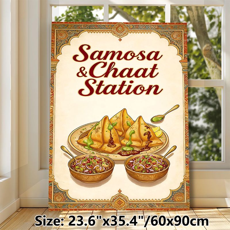 Samosa & Chaat Themed Painting Poster, Vintage Ethnic Style Richly Colored Indian Cuisine Poster, Eye-catching Food Art Ideal For Restaurant And_maomaolike.com