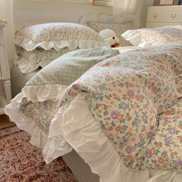 Wholesale INS Girl Heart Romantic Korean Small Floral Four-Piece Princess Style Retro Lace Pure Cotton 4-Piece Set_maomaolike.com