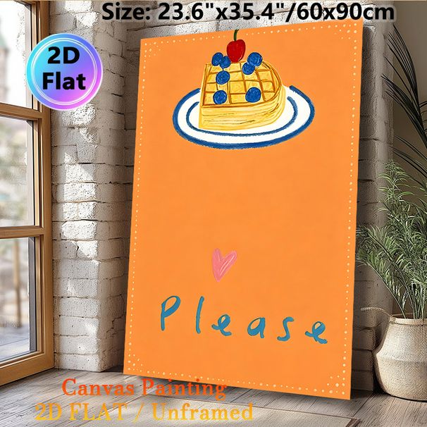 Waffle Dessert Painting Poster, Warm Hand-drawn Style Poster, Cute Waffle With Cherry And Blueberries Design Brings Cozy Vibe, Ideal For Kitchen And_maomaolike.com