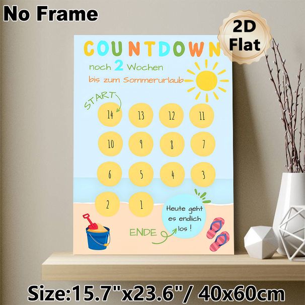 Summer Vacation Countdown Painting Poster, Vibrant Beach-themed Poster, Cheerful 14-day Countdown Chart To Track Days Until Summer Break, Ideal For_maomaolike.com
