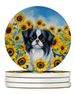 Japanese Chin In Sunflowers Large Sandstone Coasters Pack Of 4 Absorbent Round Coasters Decor Gifts For Men Or Women, 4 In, Multicolor_maomaolike.com