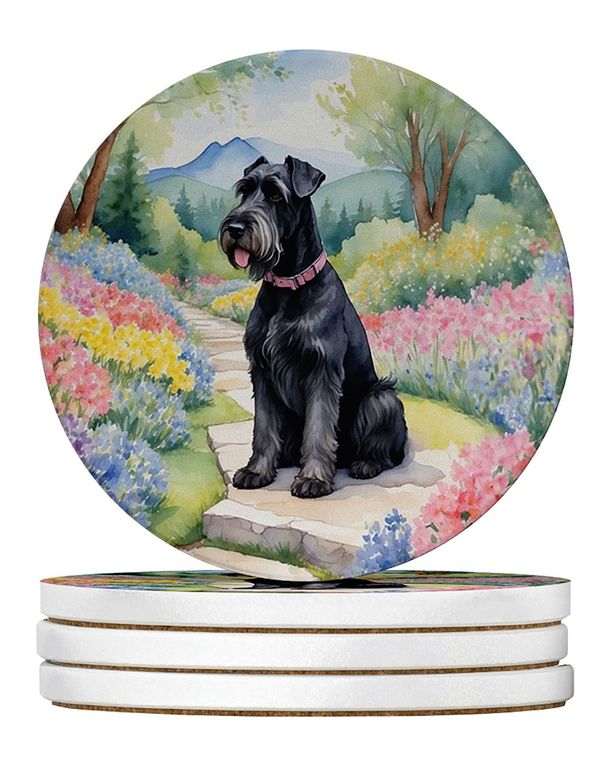 Giant Schnauzer Spring Path Large Sandstone Coasters Pack Of 4 Absorbent Round Coasters Decor Gifts For Men Or Women, 4 In, Multicolor_maomaolike.com